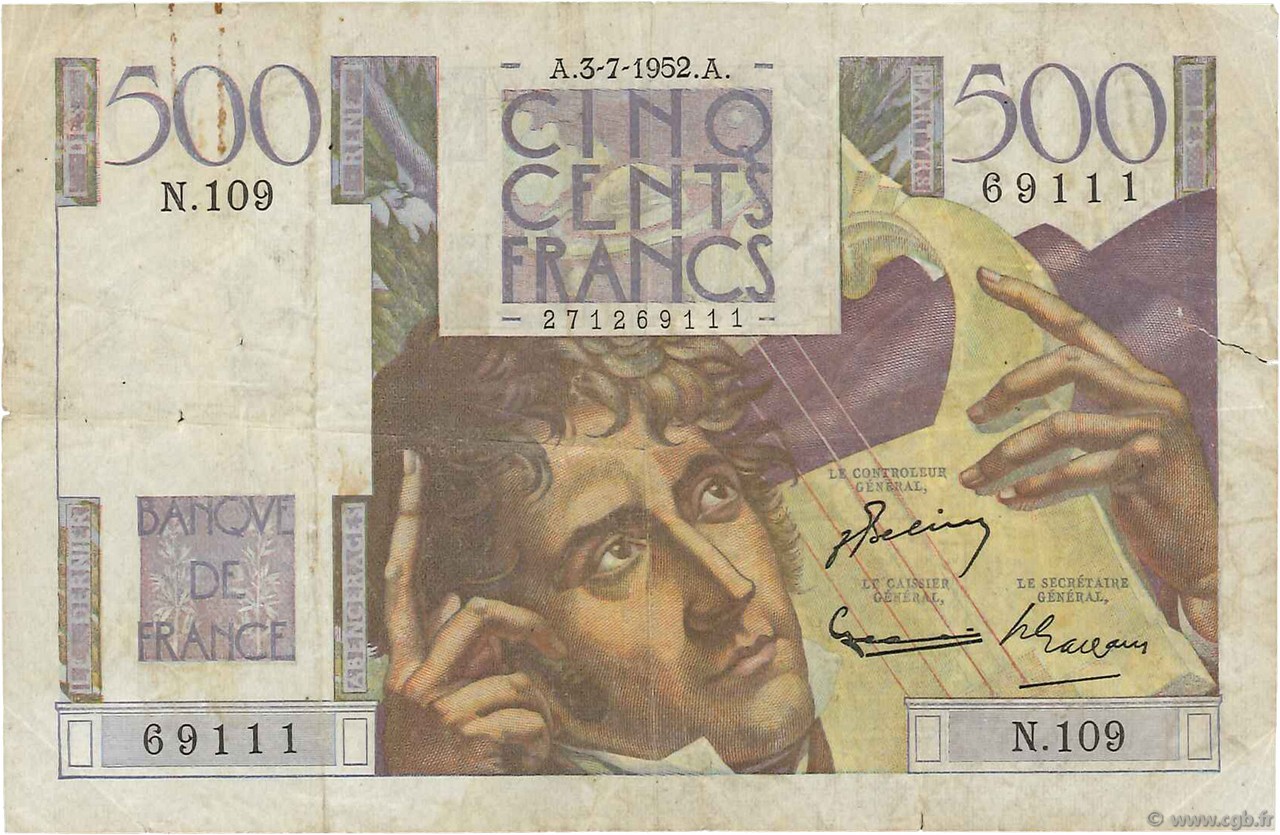 500 Francs CHATEAUBRIAND FRANKREICH  1952 F.34.09 S