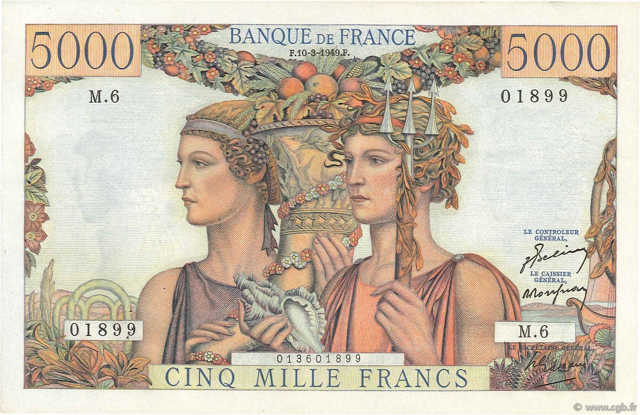 5000 Francs TERRE ET MER FRANCIA  1949 F.48.01 SPL+