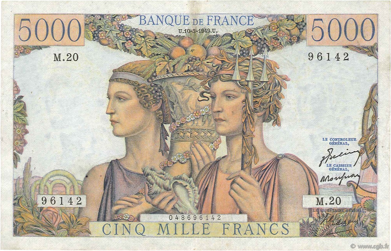 5000 Francs TERRE ET MER FRANCE  1949 F.48.01 TTB