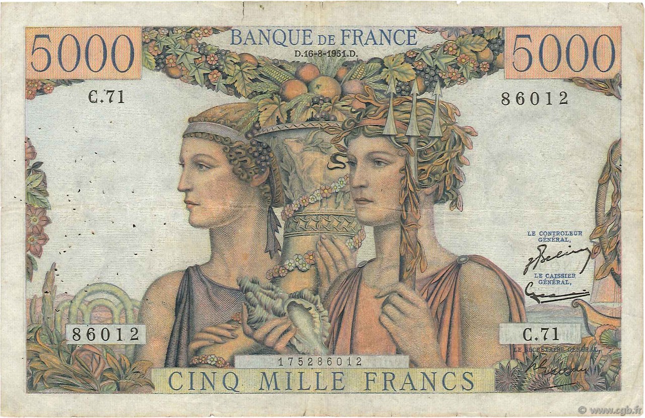 5000 Francs TERRE ET MER FRANCE  1951 F.48.05 F
