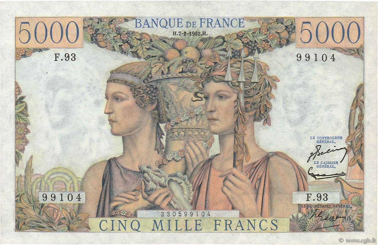 5000 Francs TERRE ET MER FRANCE  1952 F.48.06 XF