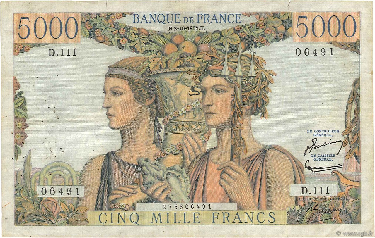 5000 Francs TERRE ET MER FRANCE  1952 F.48.07 F