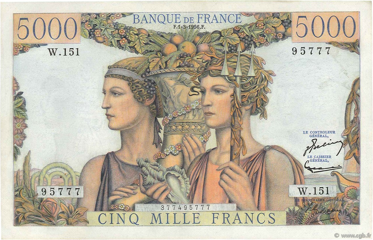 5000 Francs TERRE ET MER FRANCIA  1956 F.48.11 EBC+