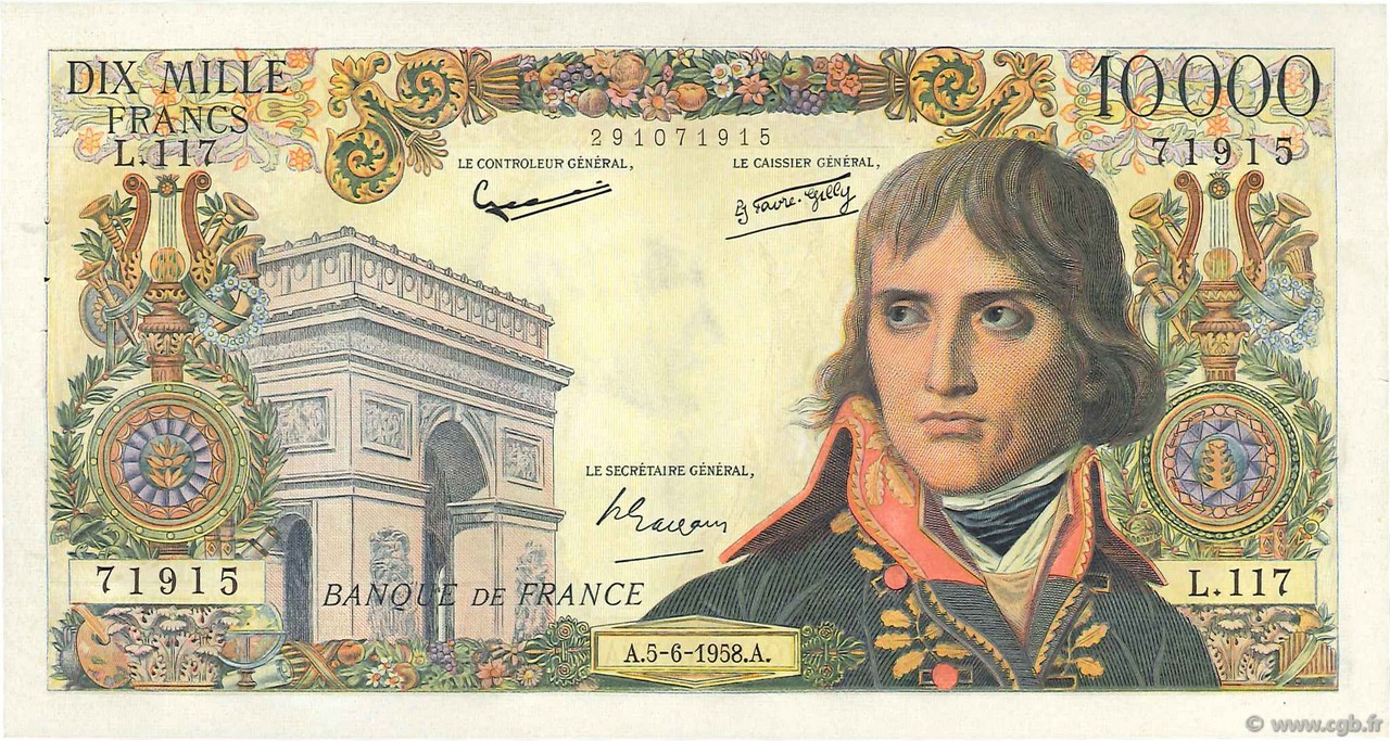 10000 Francs BONAPARTE FRANKREICH  1958 F.51.12 fST