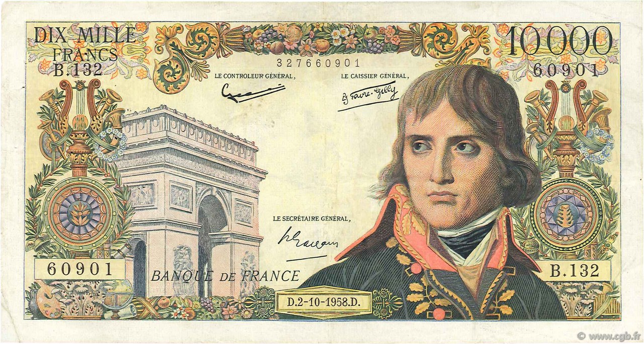 10000 Francs BONAPARTE FRANCIA  1958 F.51.13 BC+