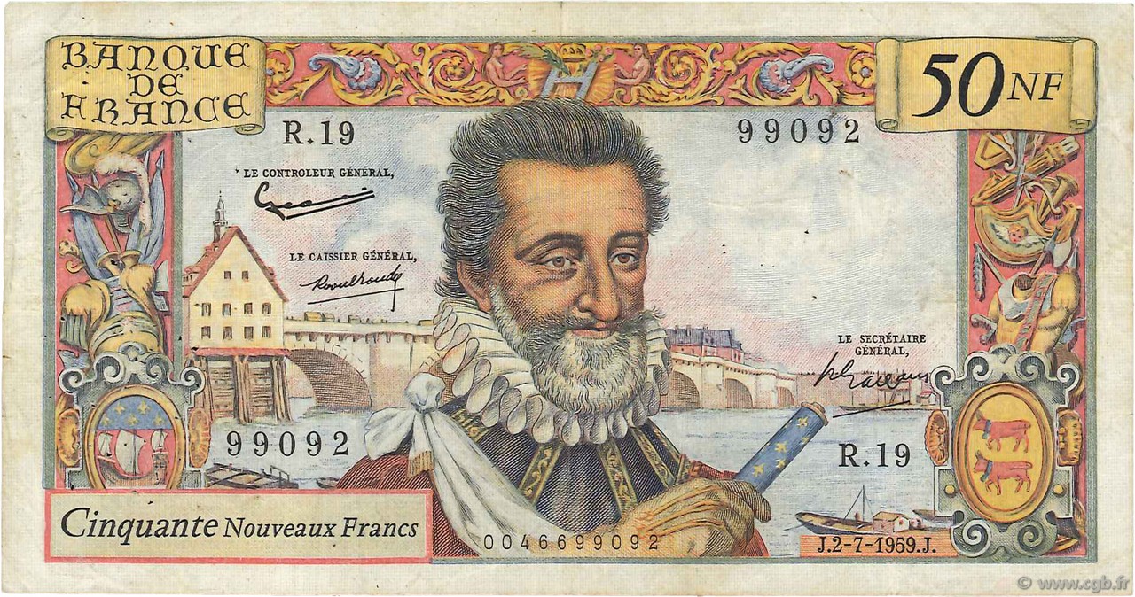 50 Nouveaux Francs HENRI IV FRANKREICH  1959 F.58.02 fS