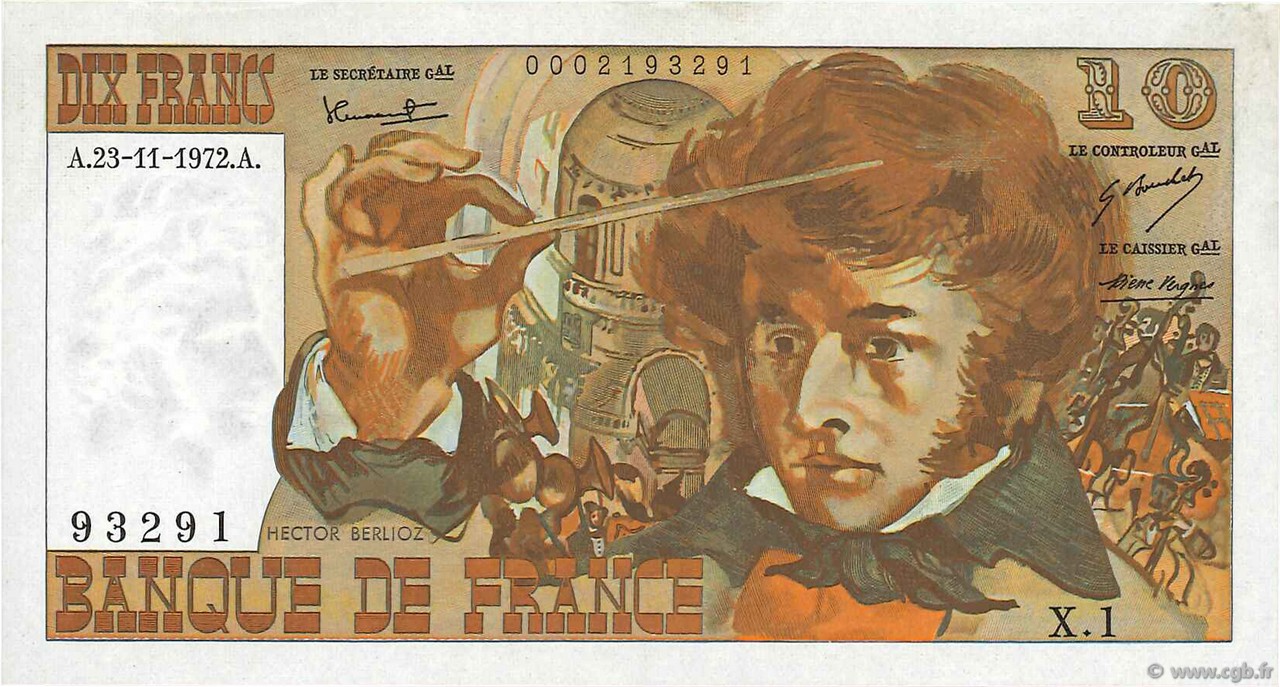 10 Francs BERLIOZ FRANCE  1972 F.63.01 UNC-