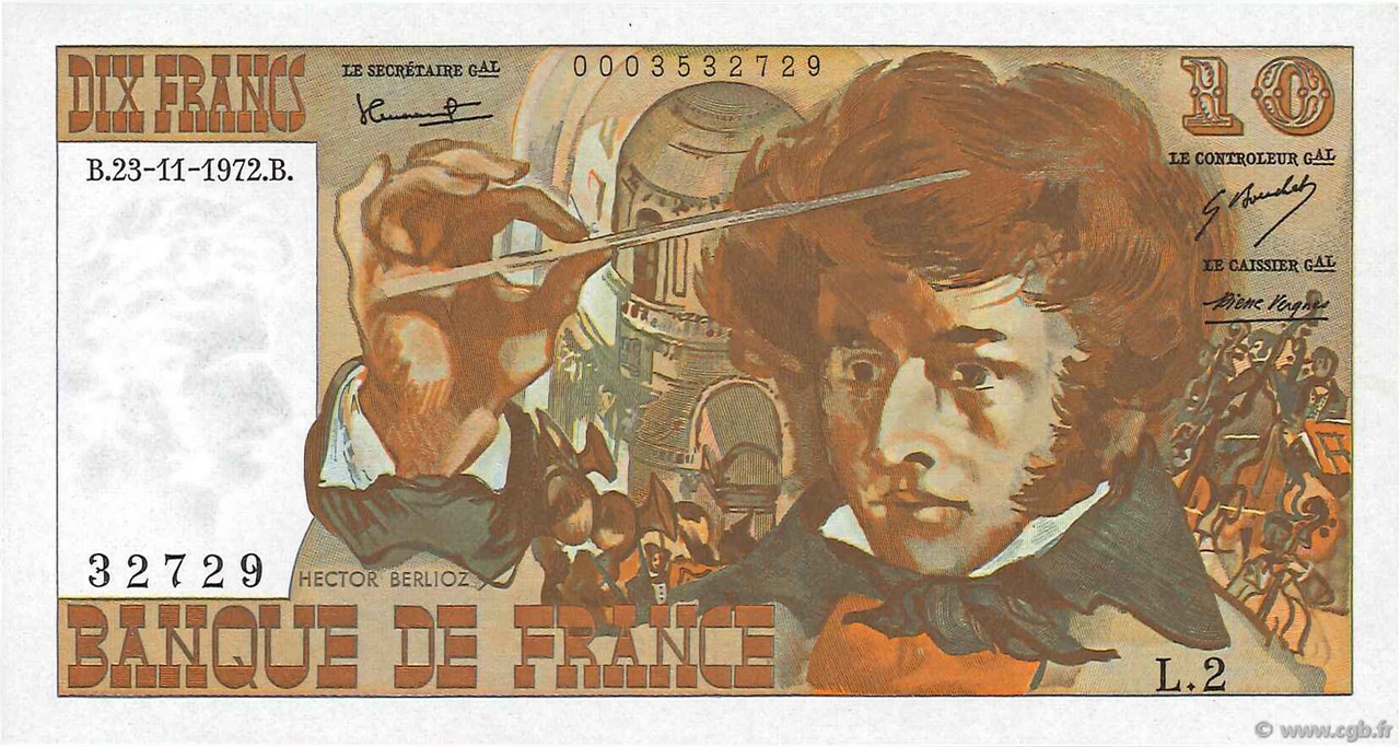 10 Francs BERLIOZ FRANCE  1972 F.63.01 AU