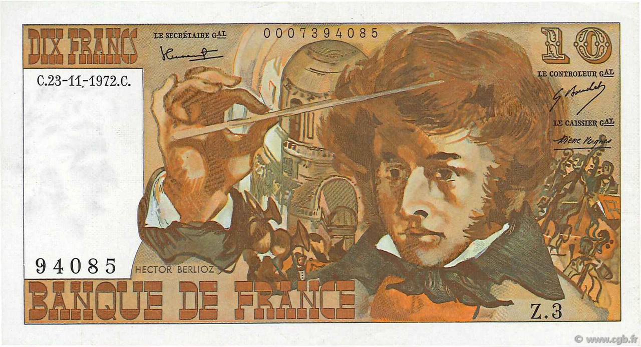 10 Francs BERLIOZ FRANCE  1972 F.63.01 XF-