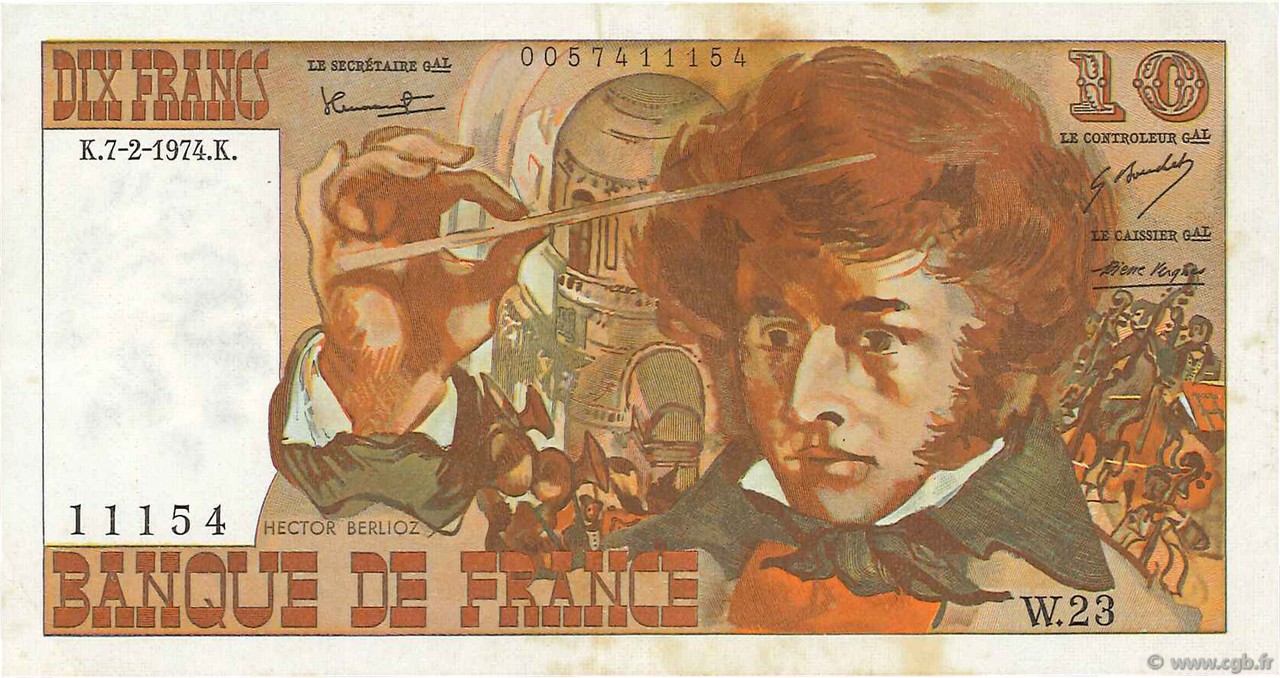 10 Francs BERLIOZ FRANCIA  1974 F.63.03 MBC
