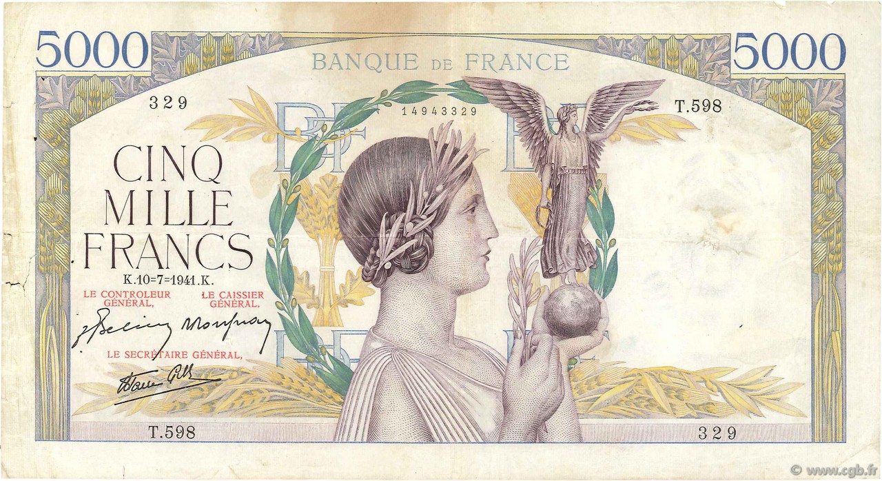 5000 Francs VICTOIRE Impression à plat FRANCIA  1941 F.46.23 BC