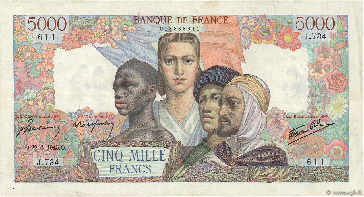 5000 Francs EMPIRE FRANÇAIS FRANCIA  1945 F.47.31 q.BB