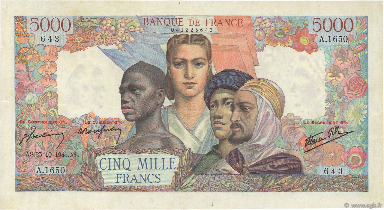 5000 Francs EMPIRE FRANÇAIS FRANCIA  1945 F.47.48 BB