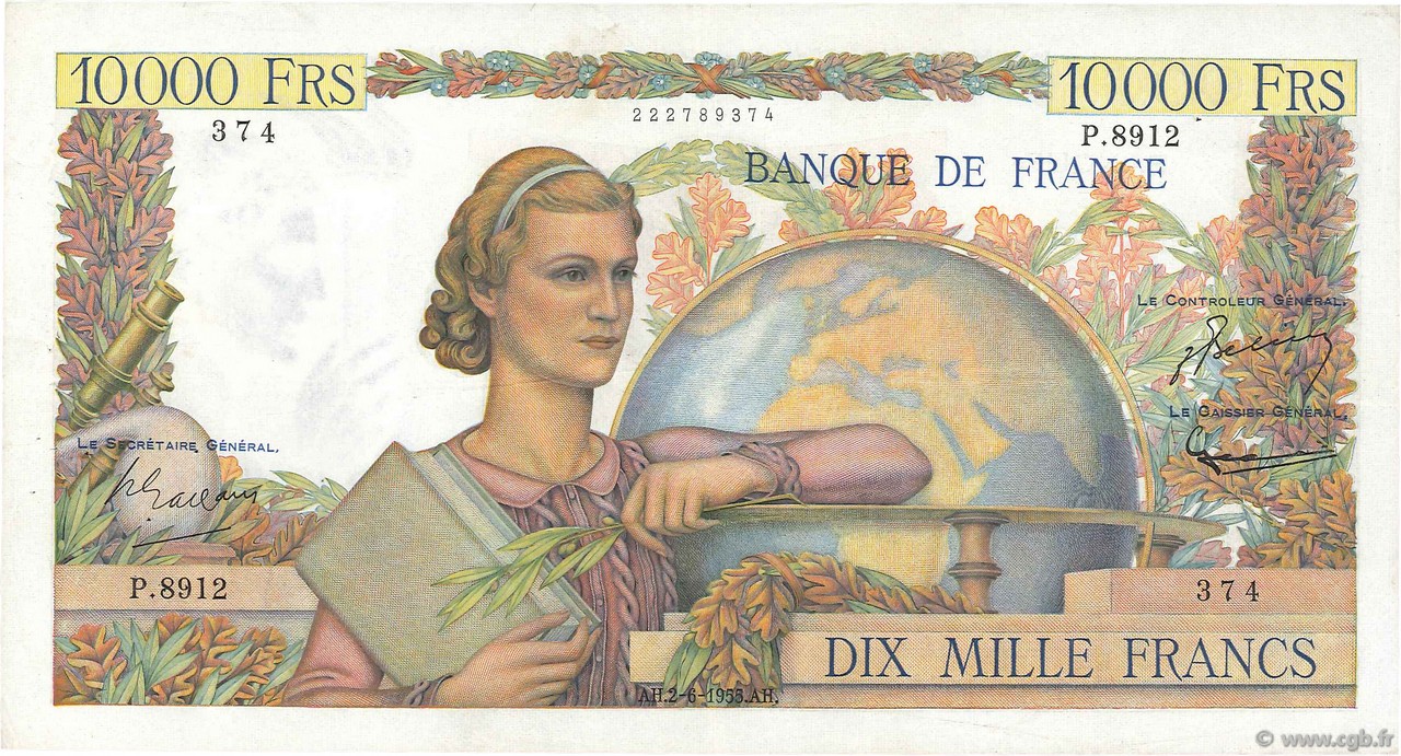 10000 Francs GÉNIE FRANÇAIS FRANCE  1955 F.50.75 TTB