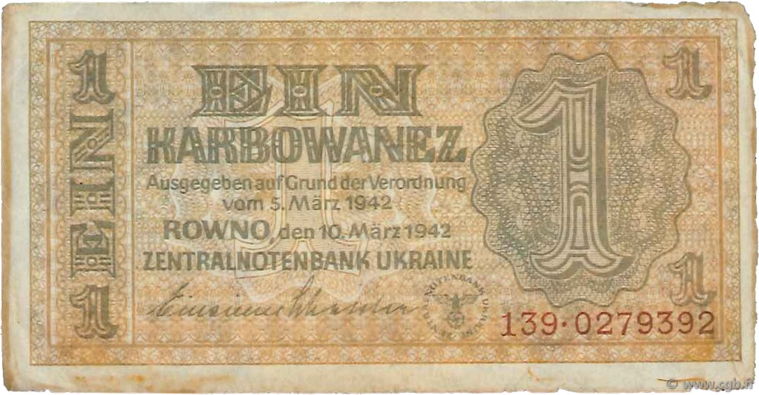 1 Karbowanez UKRAINE  1942 P.049 S