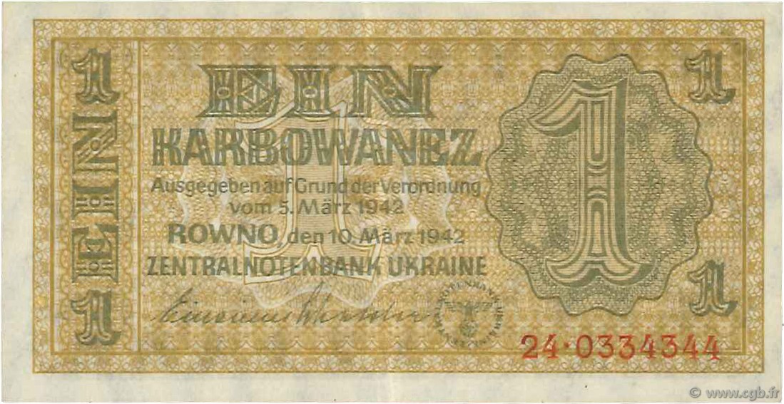 1 Karbowanez UCRAINA  1942 P.049 AU