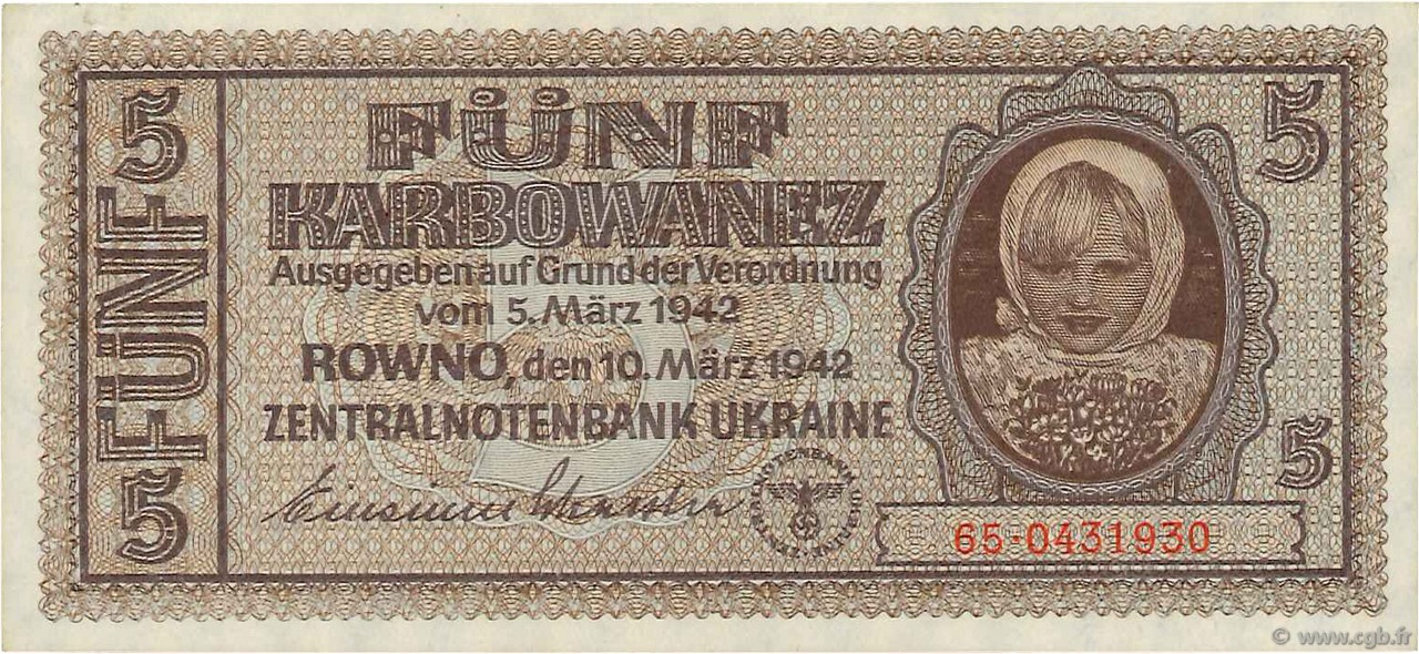 5 Karbowanez UCRANIA  1942 P.051 SC+