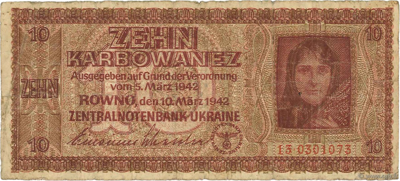 10 Karbowanez UKRAINE  1942 P.052 G
