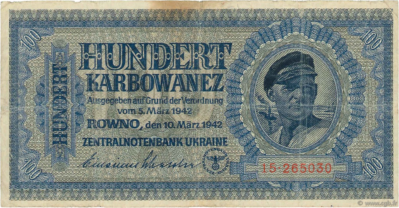 100 Karbowanez UKRAINE  1942 P.055 fS