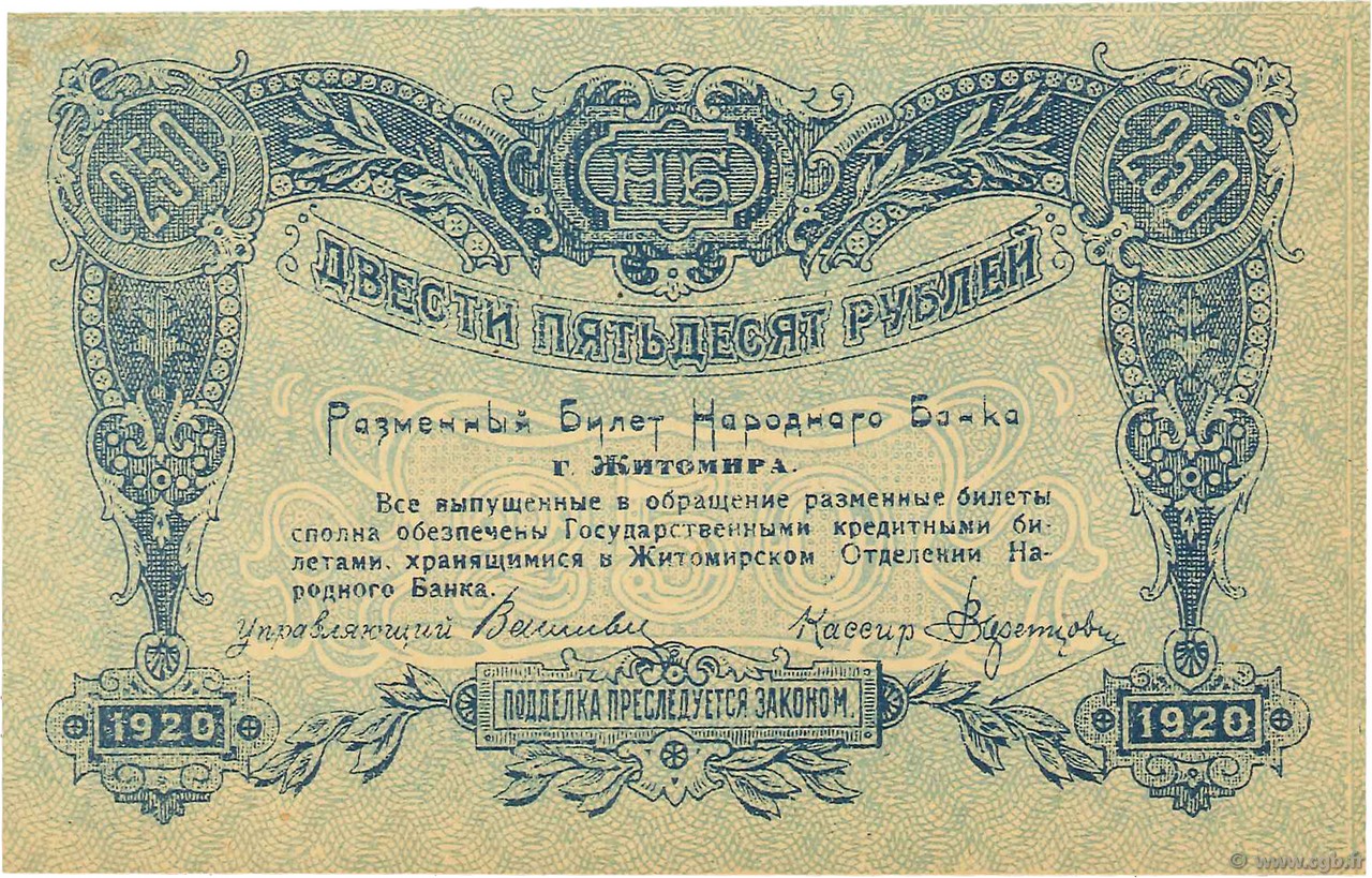 250 Roubles RUSSLAND  1920 PS.0347 fST