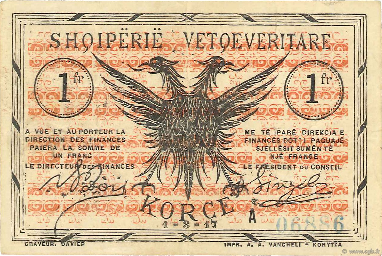 1 Franc ALBANIA  1917 PS.142a BB