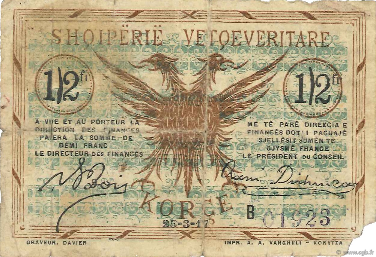 0,50 Franc ALBANIA  1917 PS.143a B