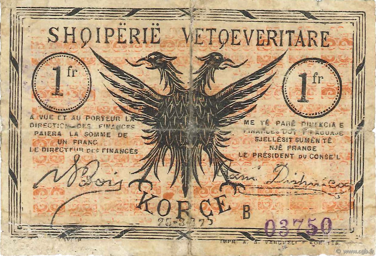 1 Franc ALBANIA  1917 PS.144a VG