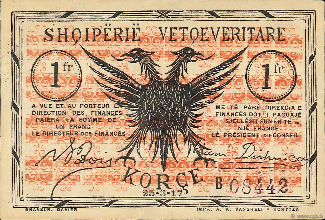 1 Franc ALBANIA  1917 PS.144a VF+