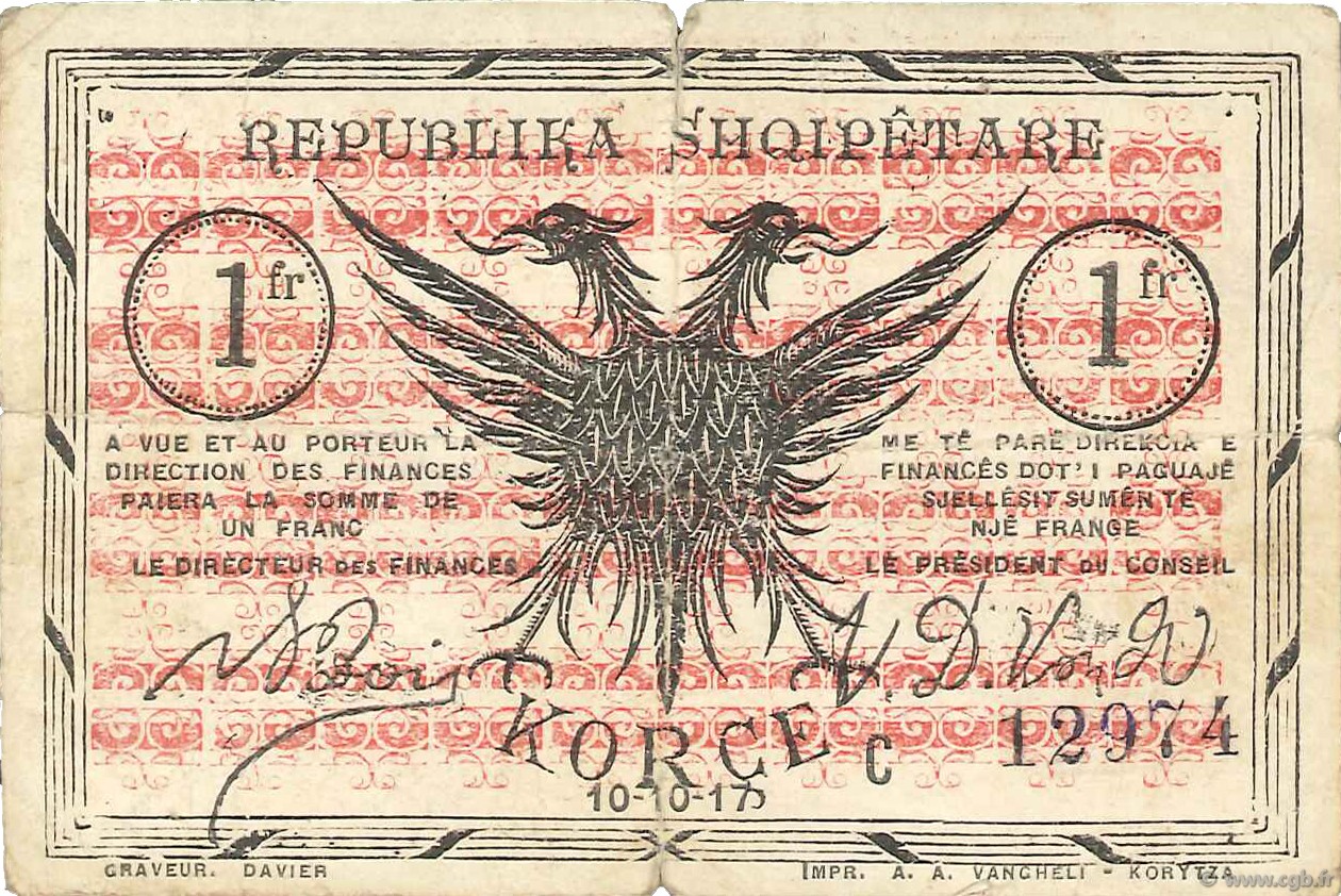 1 Franc ALBANIA  1917 PS.146c BC