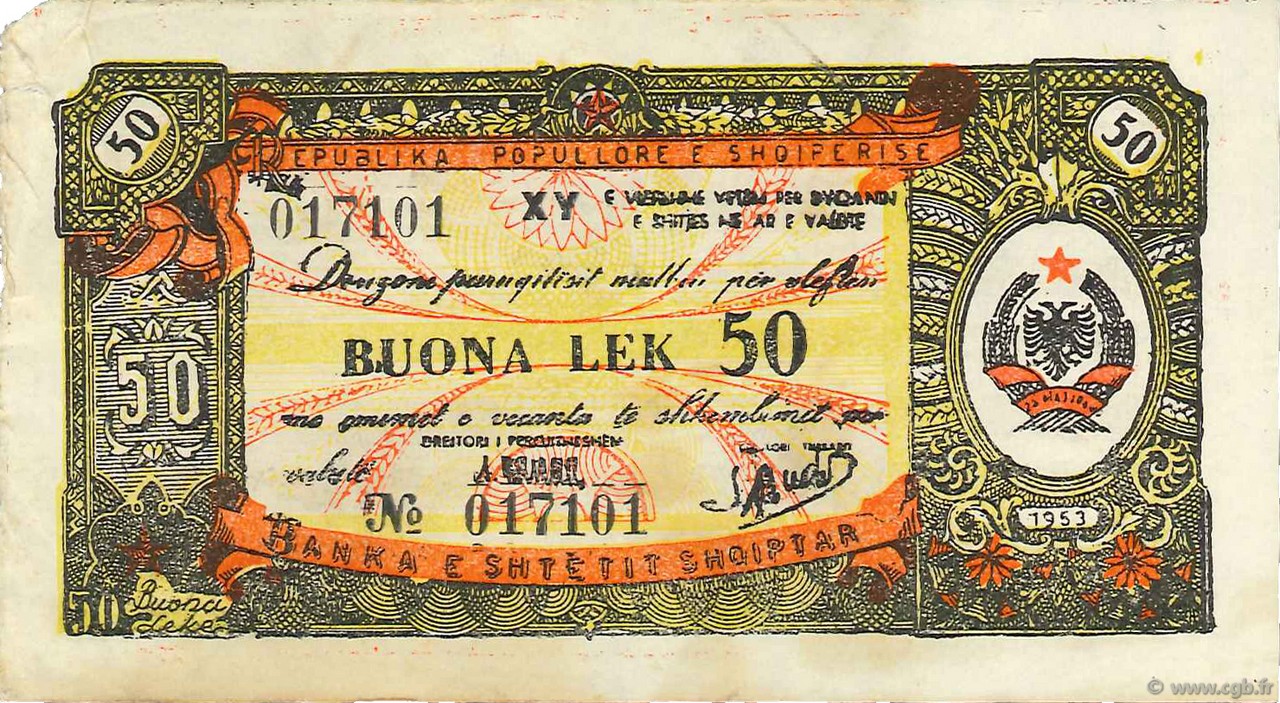 50 Lek ALBANIA  1953 P.FX07 VF