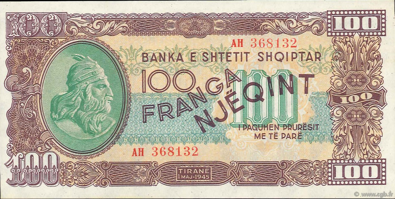 100 Franga ALBANIA  1945 P.17 FDC