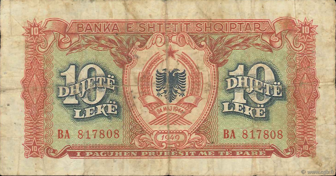 10 Lekë ALBANIEN  1949 P.24 fS