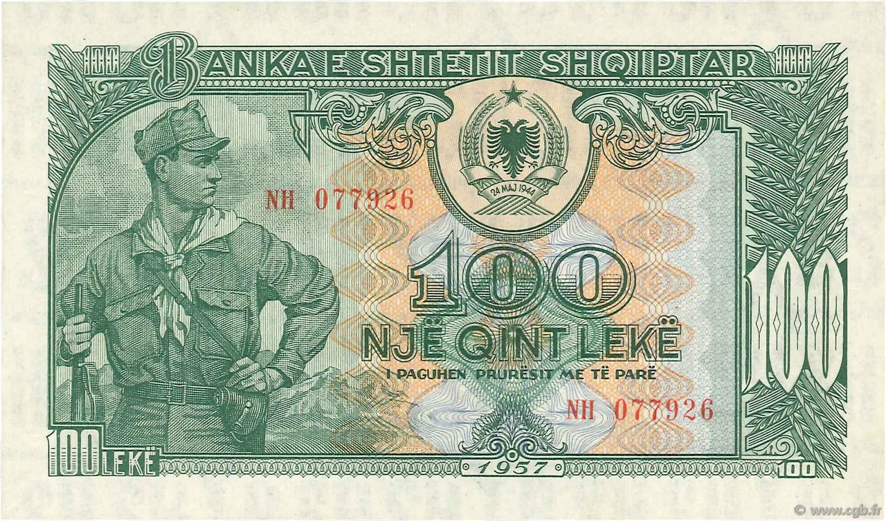 100 Lekë ALBANIA  1957 P.30a UNC-