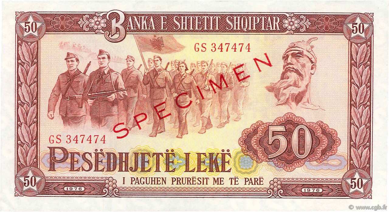 50 Lekë Spécimen ALBANIA  1976 P.45s2 SC