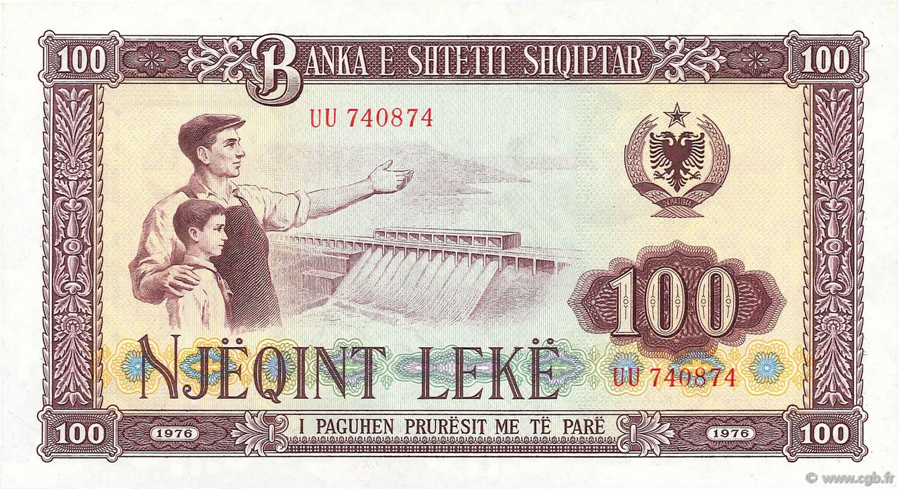 100 Lekë ALBANIA  1976 P.46a SC+