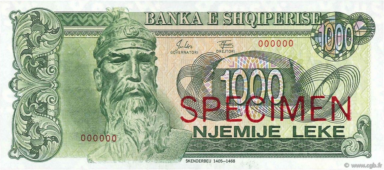 1000 Lekë Spécimen ALBANIEN  1992 P.54s ST