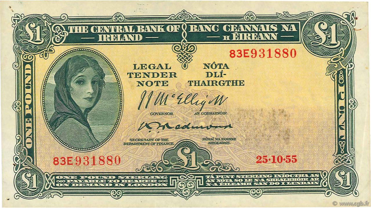 1 Pound IRELAND REPUBLIC  1955 P.057c VF