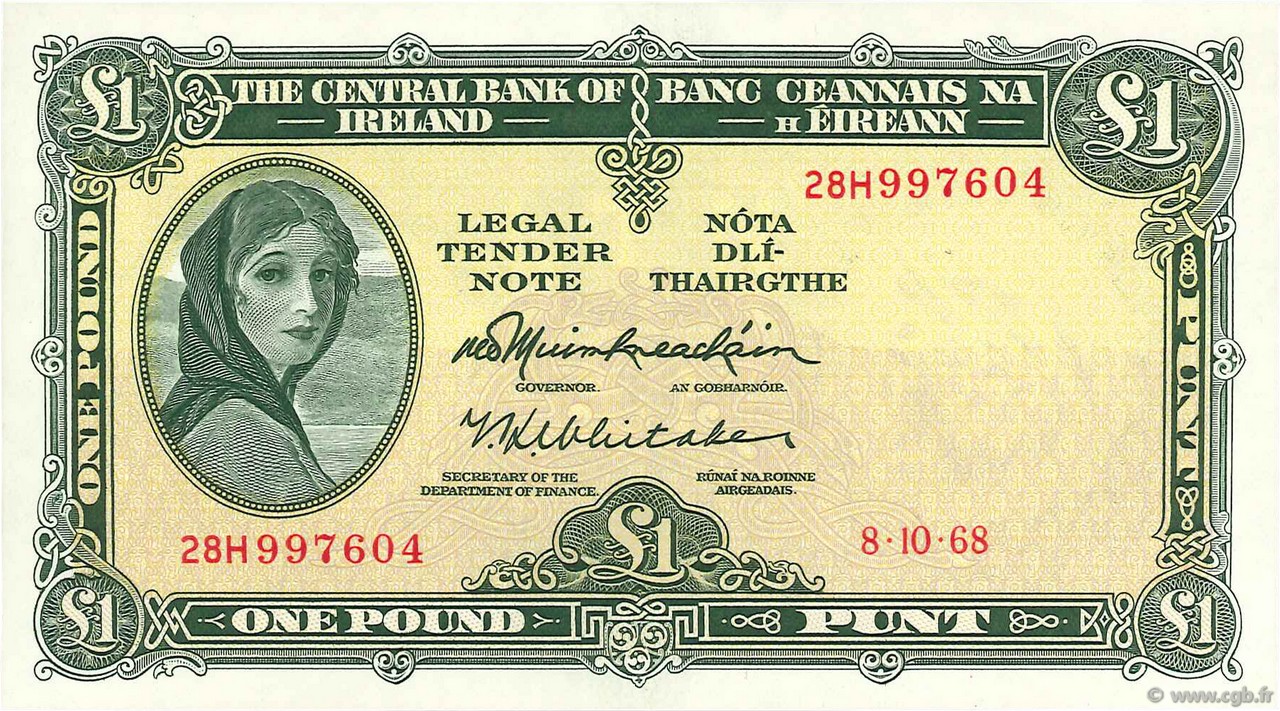 1 Pound IRLANDA  1968 P.064a AU