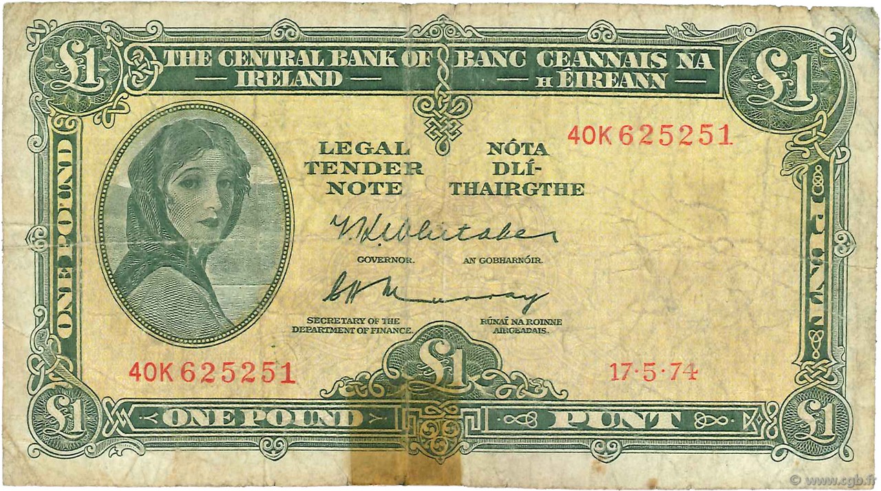 1 Pound IRELAND REPUBLIC  1974 P.064c G