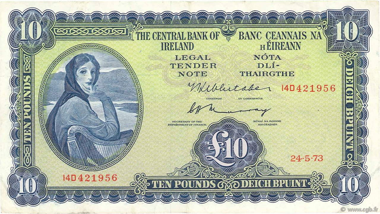 10 Pounds IRELAND REPUBLIC  1973 P.066c VF