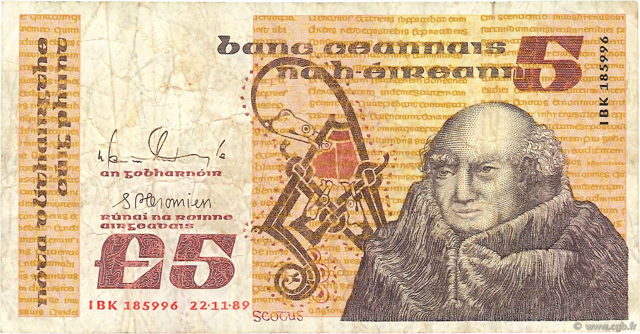 5 Pounds IRELAND REPUBLIC  1989 P.071e VG
