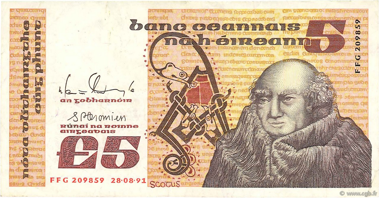 5 Pounds IRELAND REPUBLIC  1991 P.071e VF