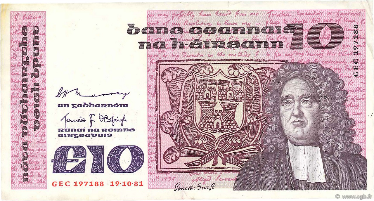 10 Pounds IRELAND REPUBLIC  1981 P.072a VF+