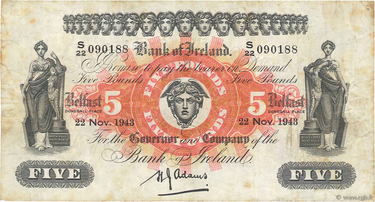 5 Pounds NORTHERN IRELAND  1943 P.052c q.BB