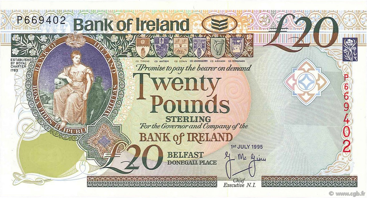 20 Pounds NORTHERN IRELAND  1995 P.076a SC+