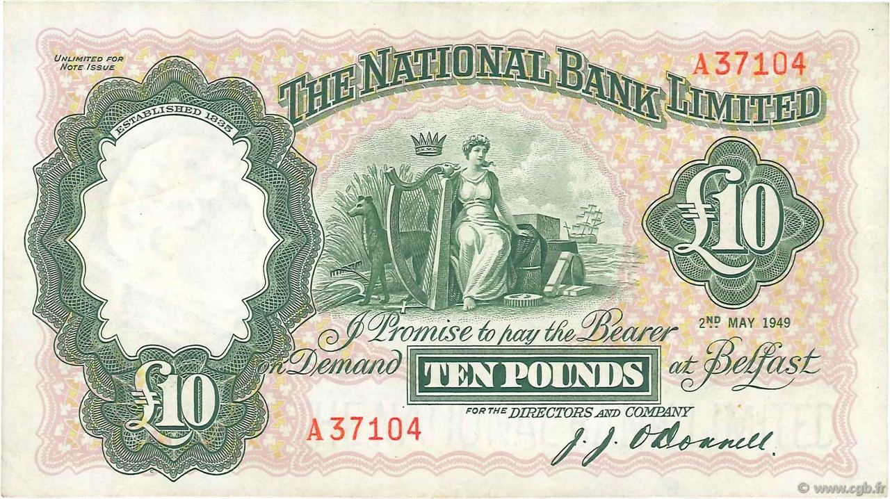 10 Pounds NORTHERN IRELAND  1949 P.160a q.SPL