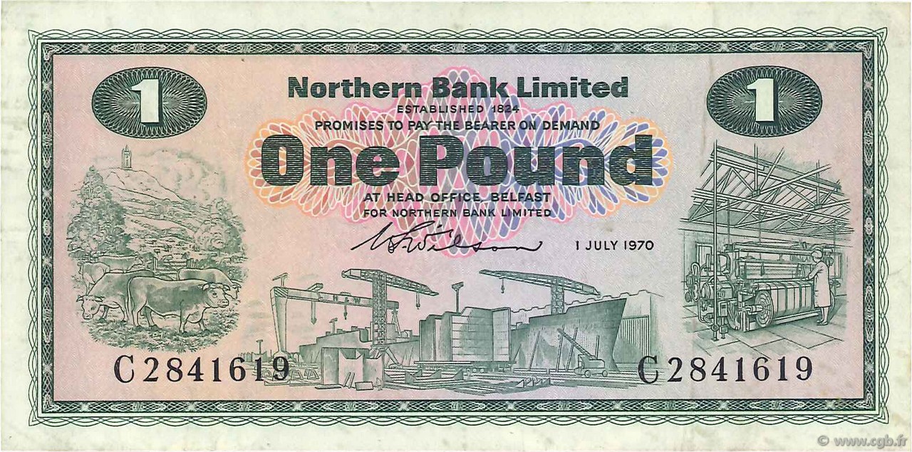 1 Pound NORTHERN IRELAND  1970 P.187a VF