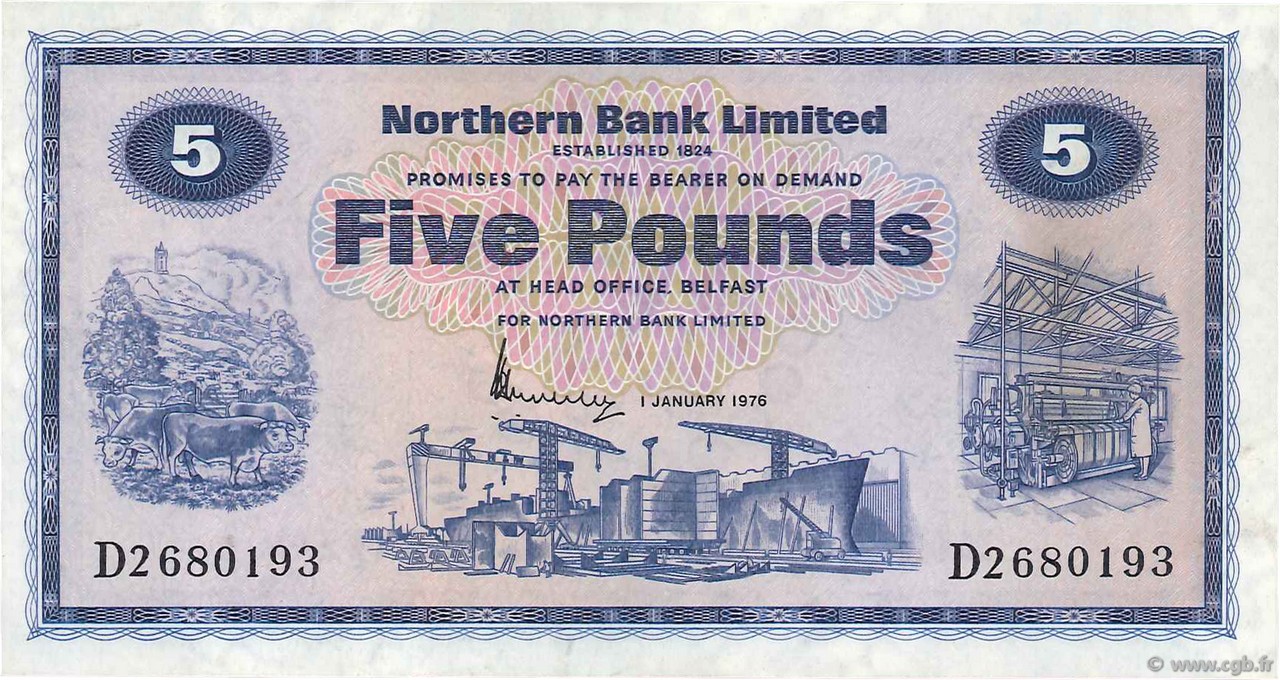 5 Pounds NORTHERN IRELAND  1976 P.188c SPL