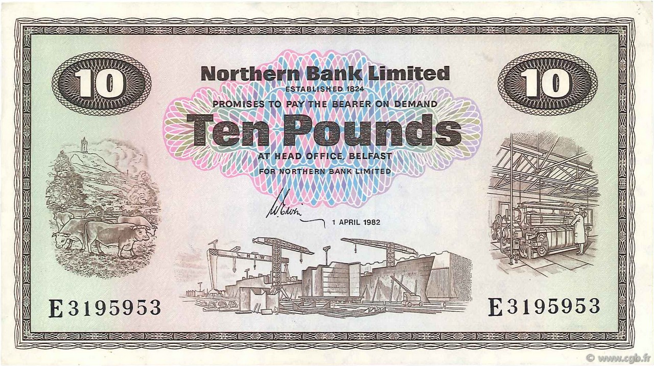 10 Pounds NORTHERN IRELAND  1982 P.189d VF+