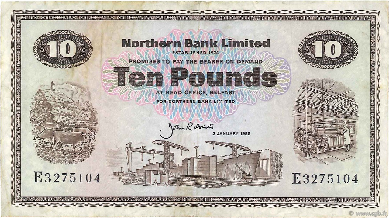 10 Pounds NORTHERN IRELAND  1985 P.189e fSS